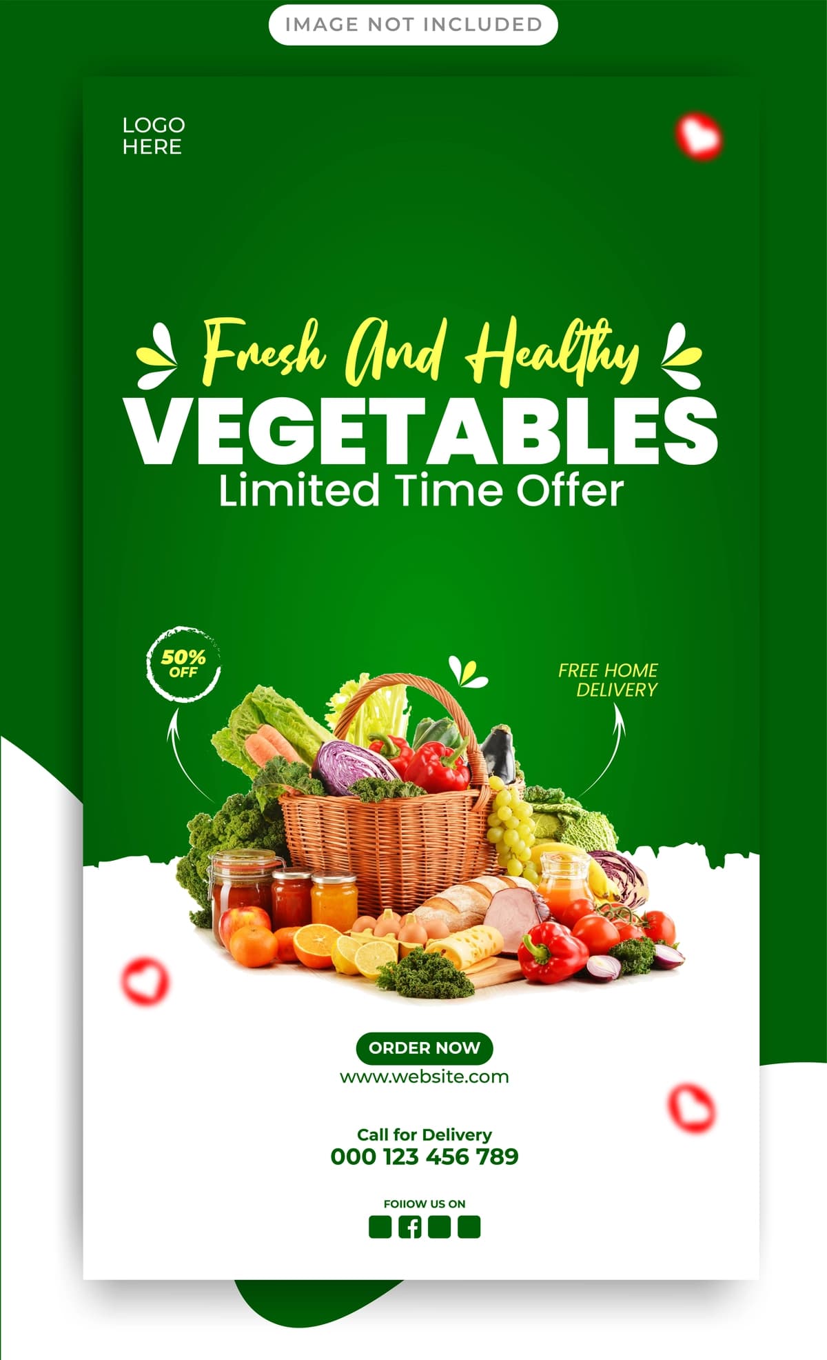 Sabzavotli oziq-ovqat mahsulotlarini ijtimoiy media reklama posti shablonining dizayni | Vegetable grocery social media promotion post template design