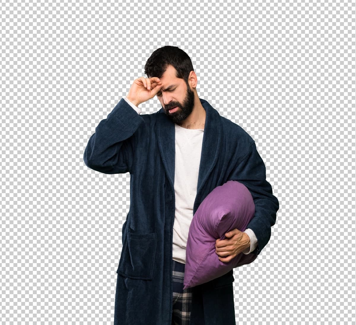 Soqolli pijamali odam charchagan kasal ifodasi | Man with beard pajamas with tired sick expression
