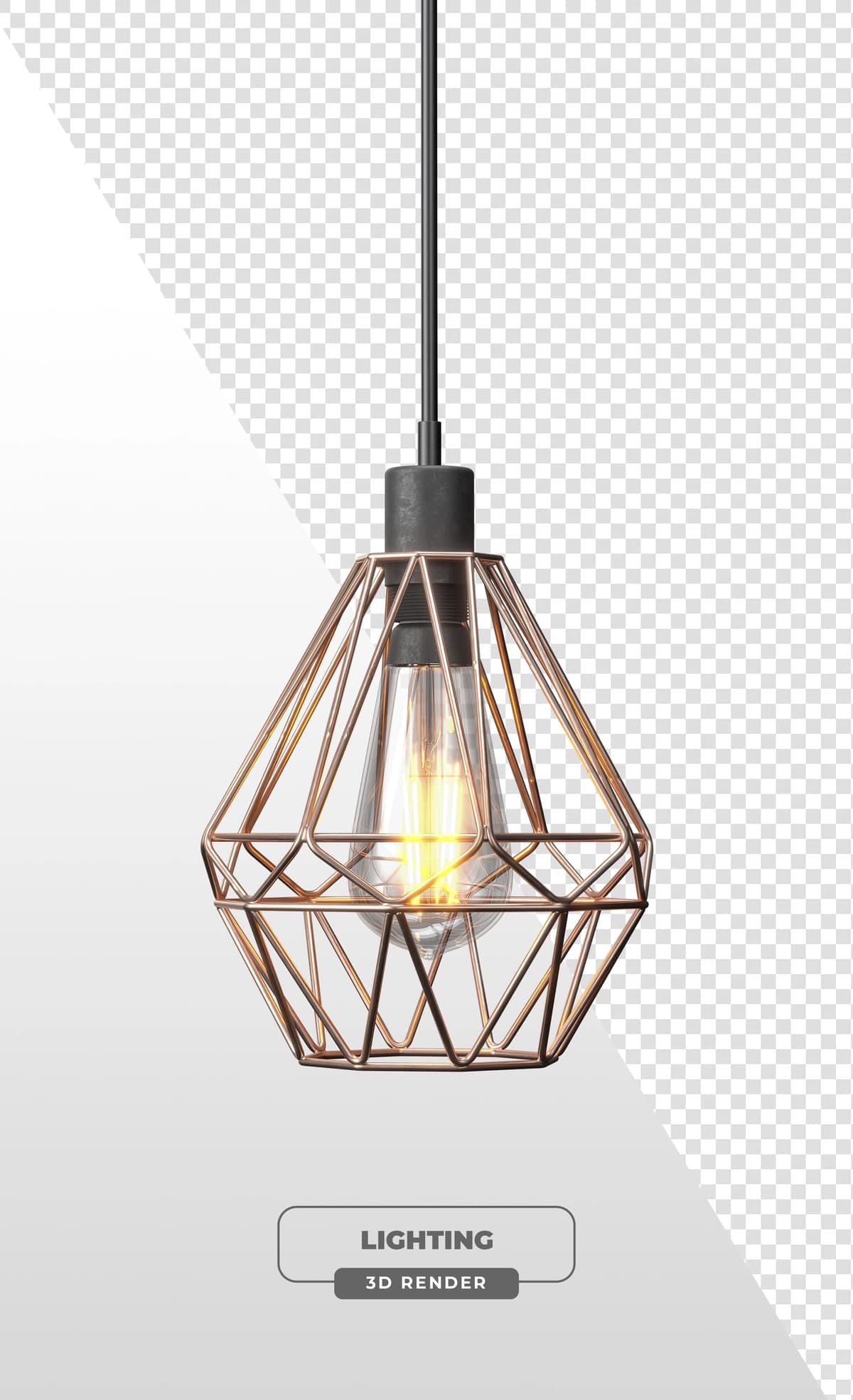 3D sanoat lampochkali geometrik mis simli marjon chiroq | Geometric copper wireframe pendant light with industrial bulb 3d