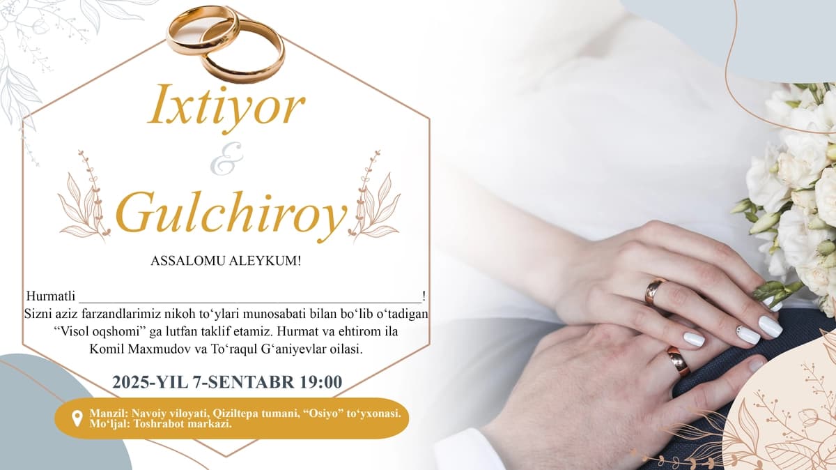 Zamonaviy to‘y taklifnomasi – elektron dizayn