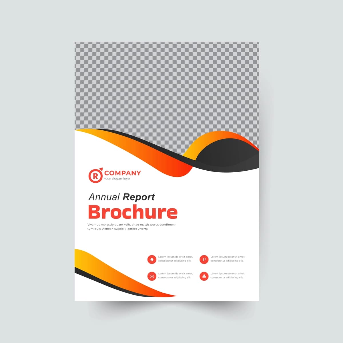 Yillik hisobotning rangli fon so'zi bilan broshyura | Brochure with colorful background word annual report