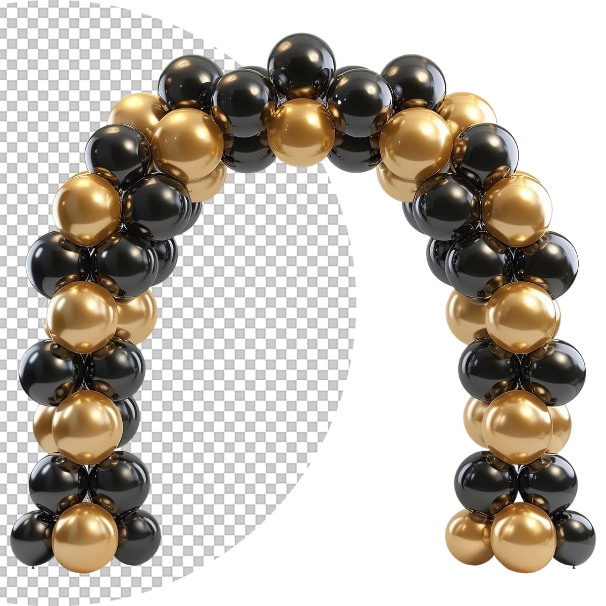Oltin qora sharlar shaffof fon | Gold black balloons arc transparent background