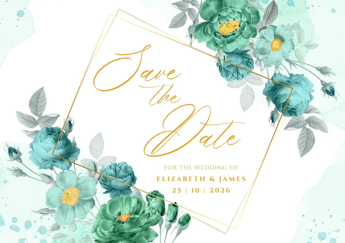 Gullar bilan bezatilgan chiroyli akvarel to'y taklifnomasi | Beautiful watercolor wedding invitation with floral decoration