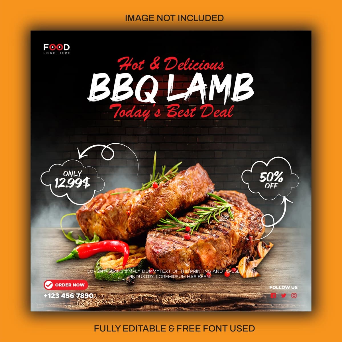 Barbekyu ziyofati uchun kvadrat flayer shablonlari dizayni | Bbq party square flyer template design