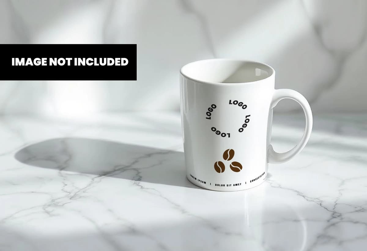 Oq sopol krujka maketi marmar yuzasi | White ceramic mug mockup marble surface