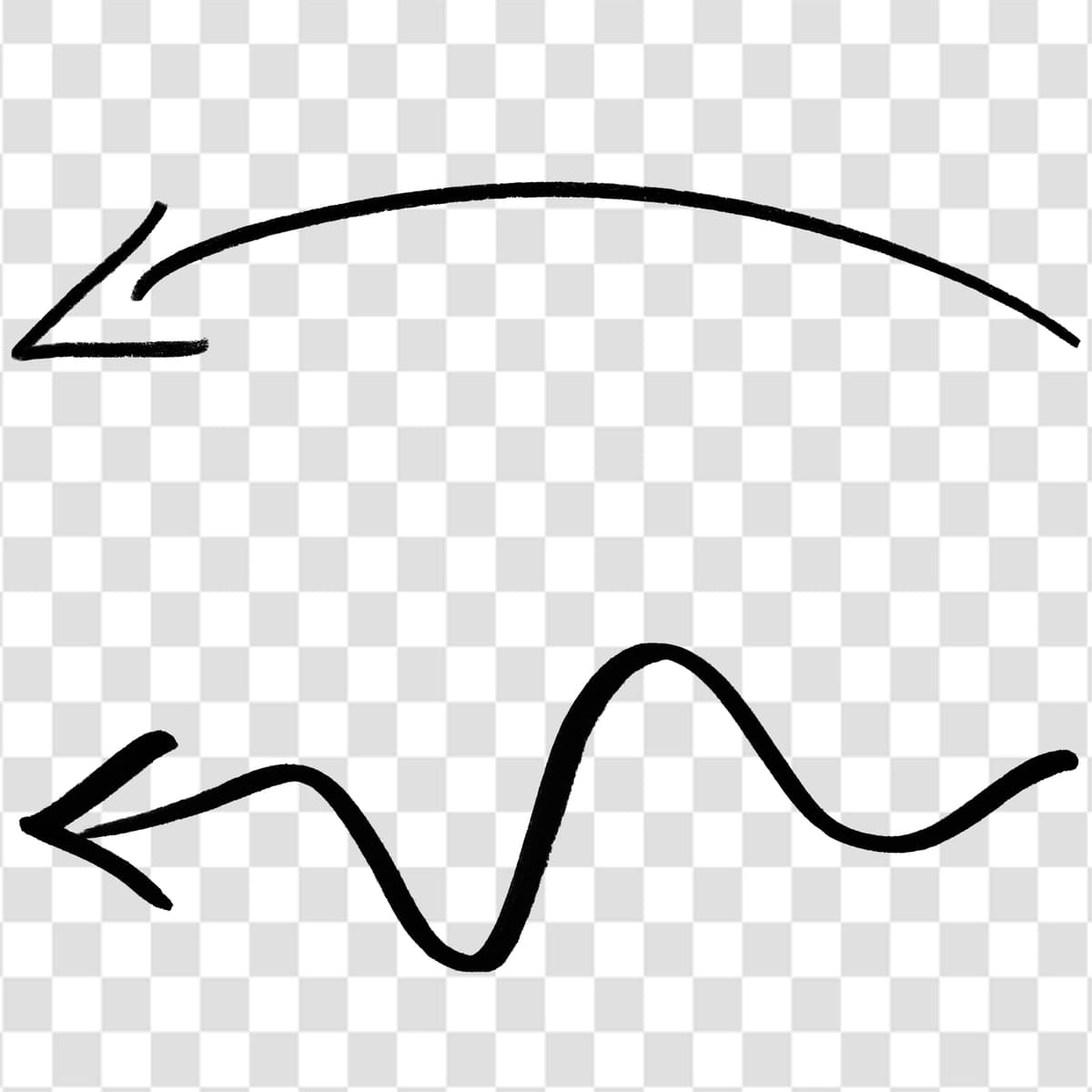 Qo'lda chizilgan chapga qaragan chizmali strelkalar izolyatsiya qilingan shaffof fonni o'rnatdi | Handdrawn sketchy leftward arrows set isolated transparent background