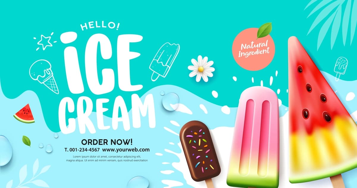Muzqaymoq yoz savdosi salqin shirin yangi banner afishasi dizayni ko'k | Ice cream summer sale cool sweet fresh banner poster design blue