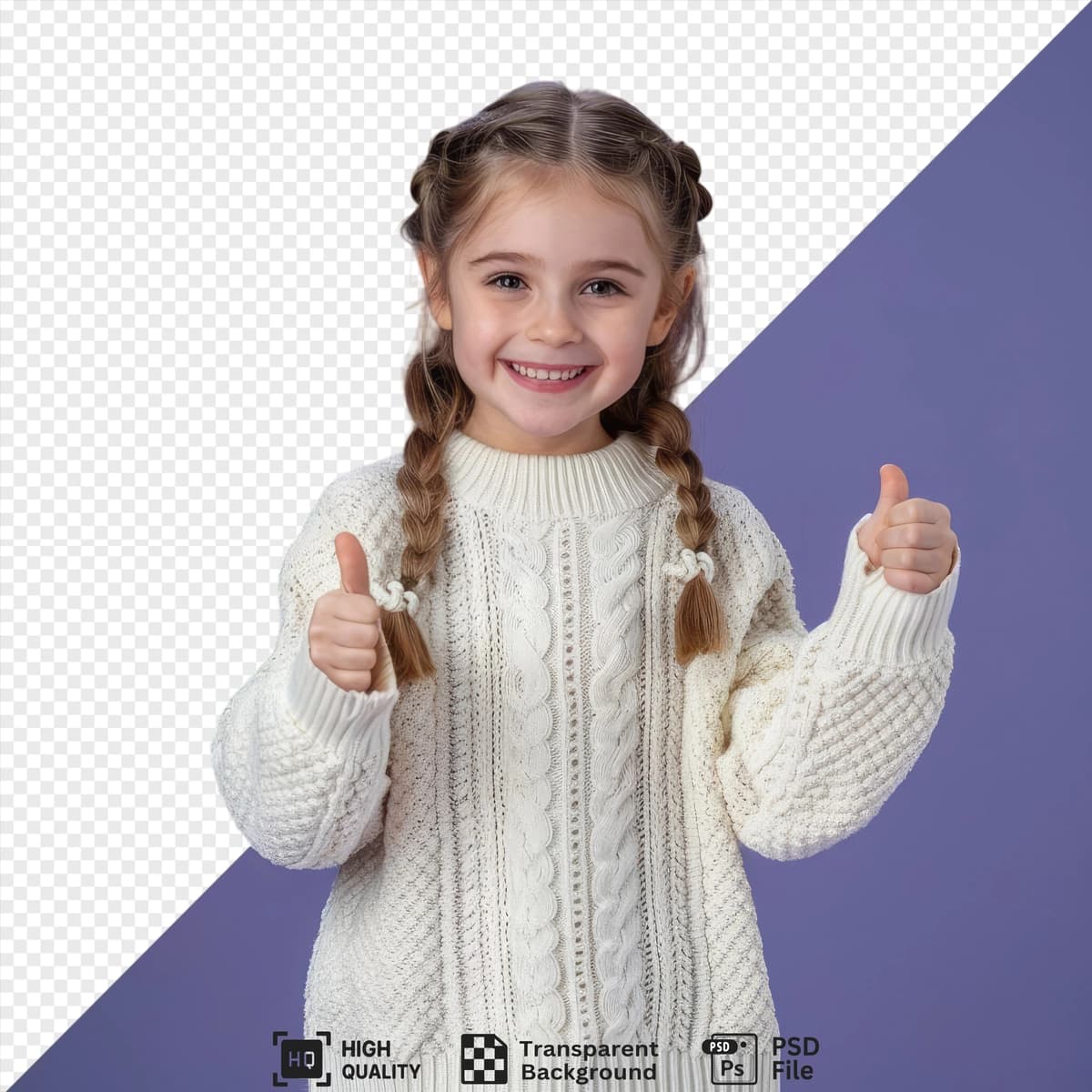 Oppoq sviterli yosh go‘zal qiz bosh barmog‘ini ko‘rsatmoqda | Smiling showing thumbs up young beautiful girl white sweater with