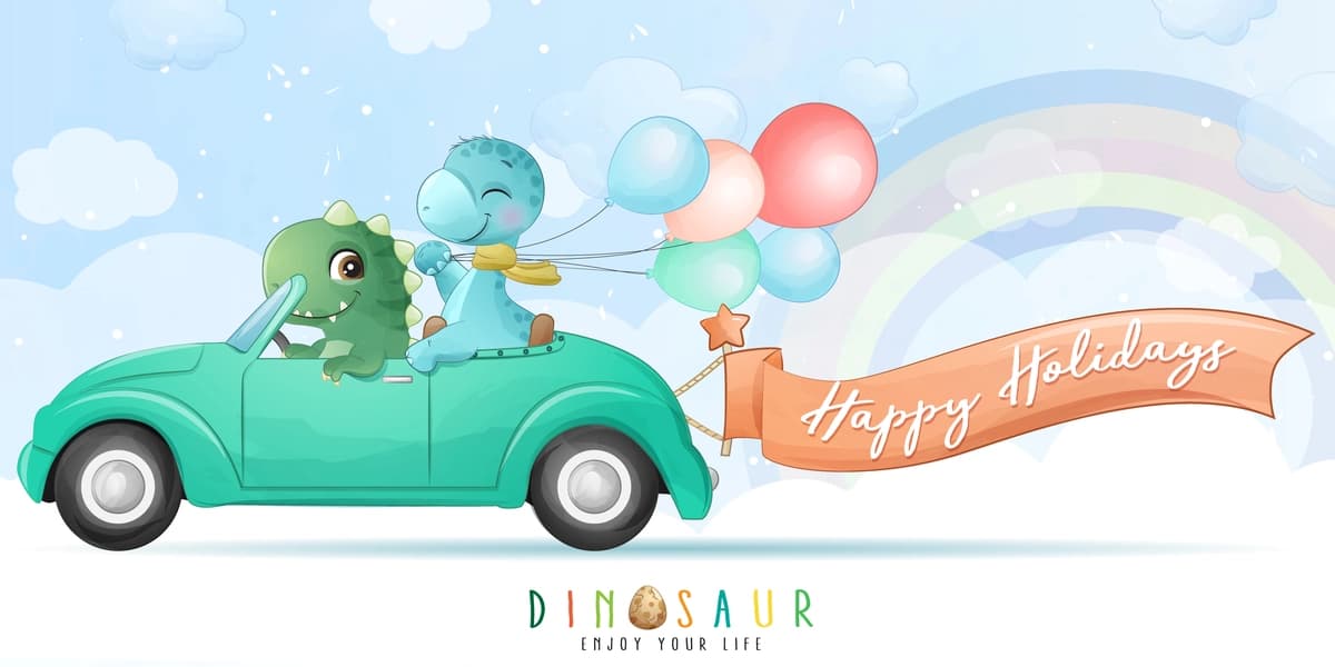 Yoqimli dinozavr akvarel tasviri bilan mashina haydamoqda | Cute dinosaur driving car with watercolor illustration