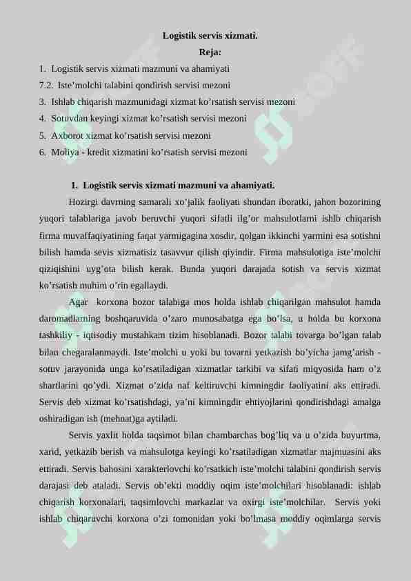 Logistik servis xizmati