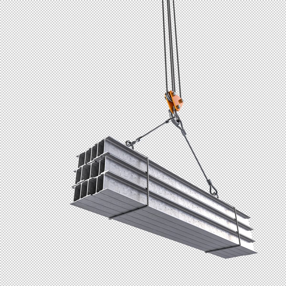 Po'lat nurlar kran bilan ko'tarilmoqda shaffof fon | Steel beams being lifted by crane transparent background
