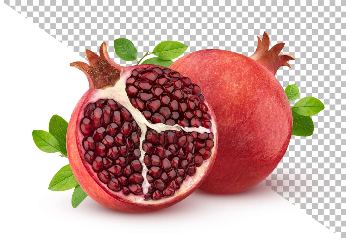 Barglari ajratilgan anor | Pomegranate with leaves isolated