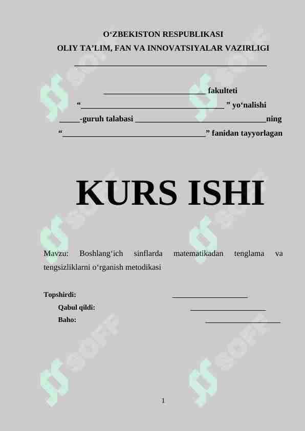 Boshlang‘ich sinflarda matematikadan tenglama va tengsizliklarni o‘rganish metodikasi