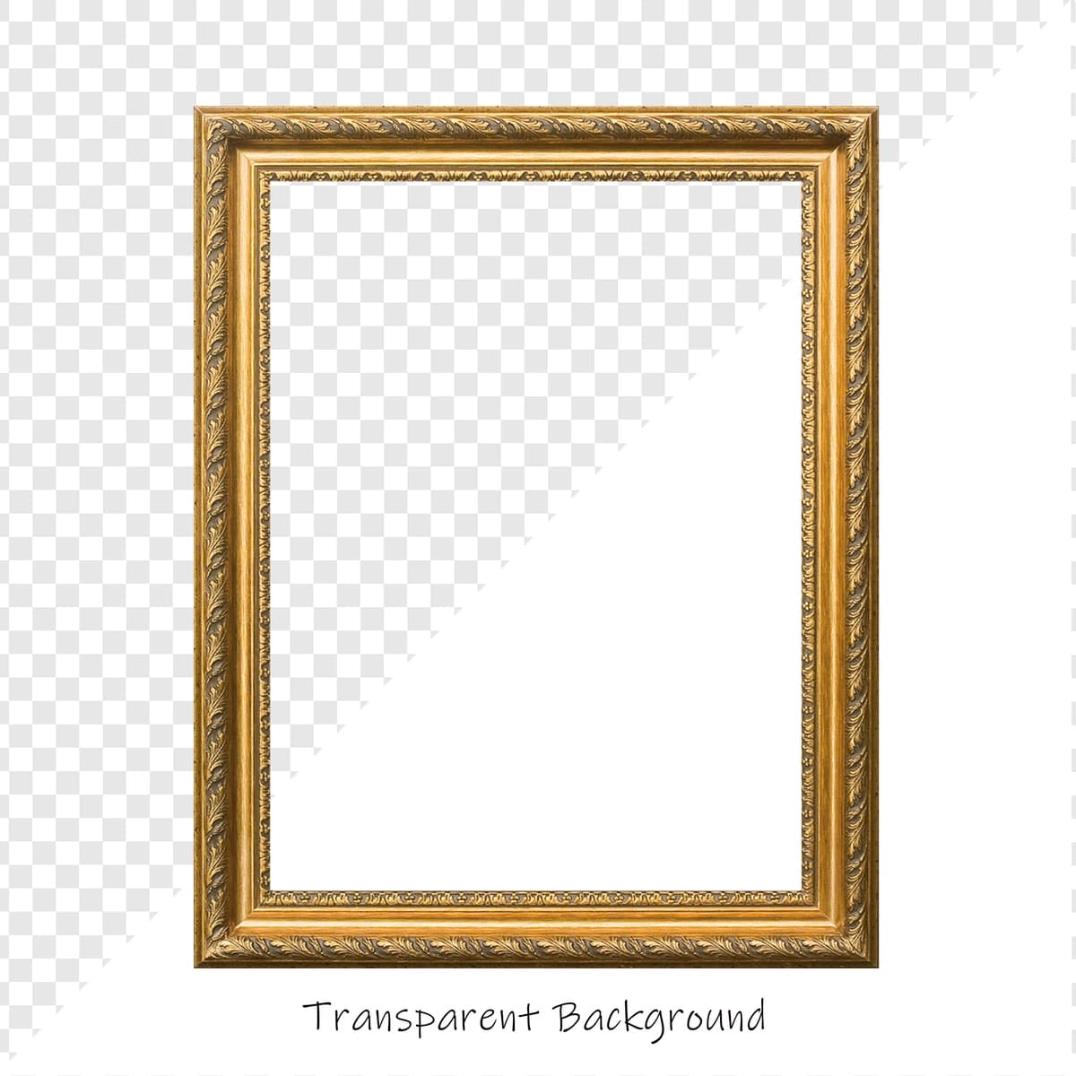 Naqshinkor detallarga ega oltin rangli to'rtburchaklar rasm ramkasi | Golden rectangular picture frame with ornate details