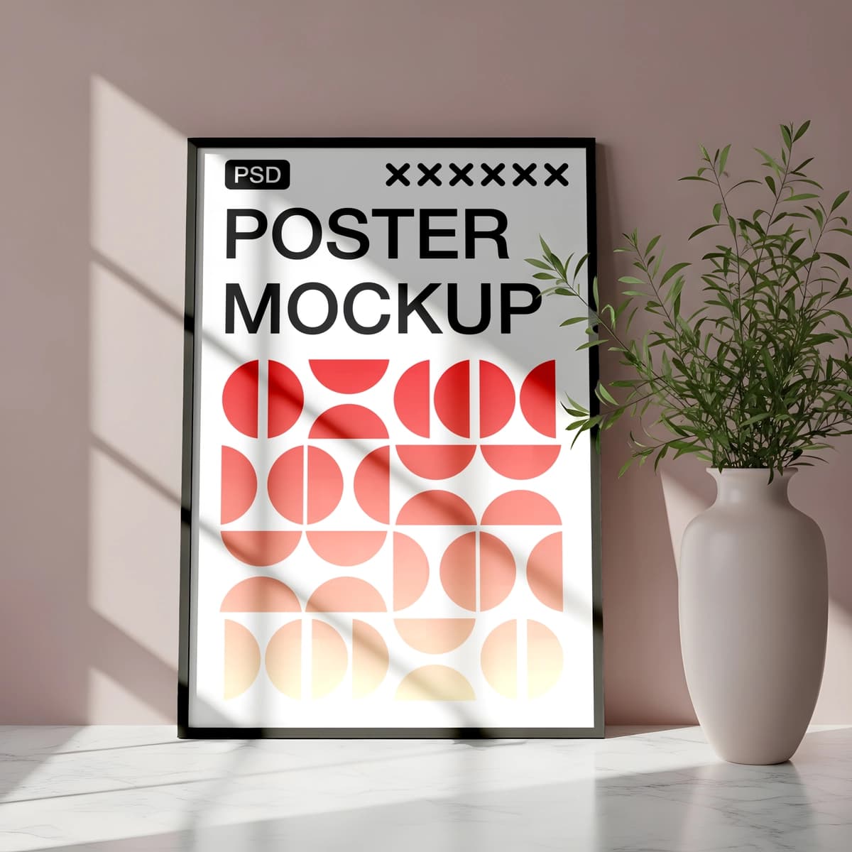 Tabiiy mavhum geometrik dizaynga ega zamonaviy ramkali plakat maketlari | Modern framed poster mockup with abstract geometric design natural