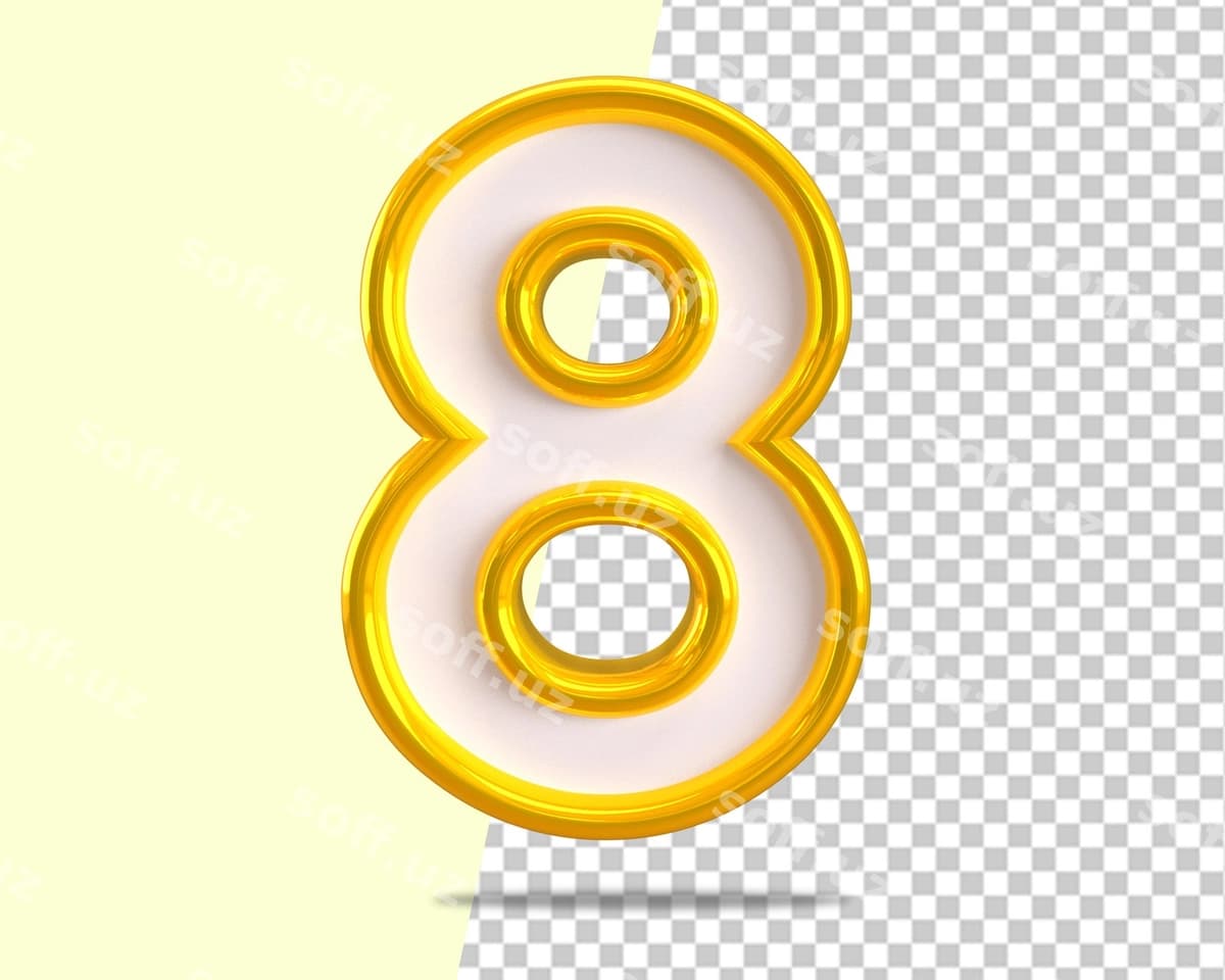 8 raqam oltin sakkiz logotip matn 3D | 8 number gold eight logo text 3d
