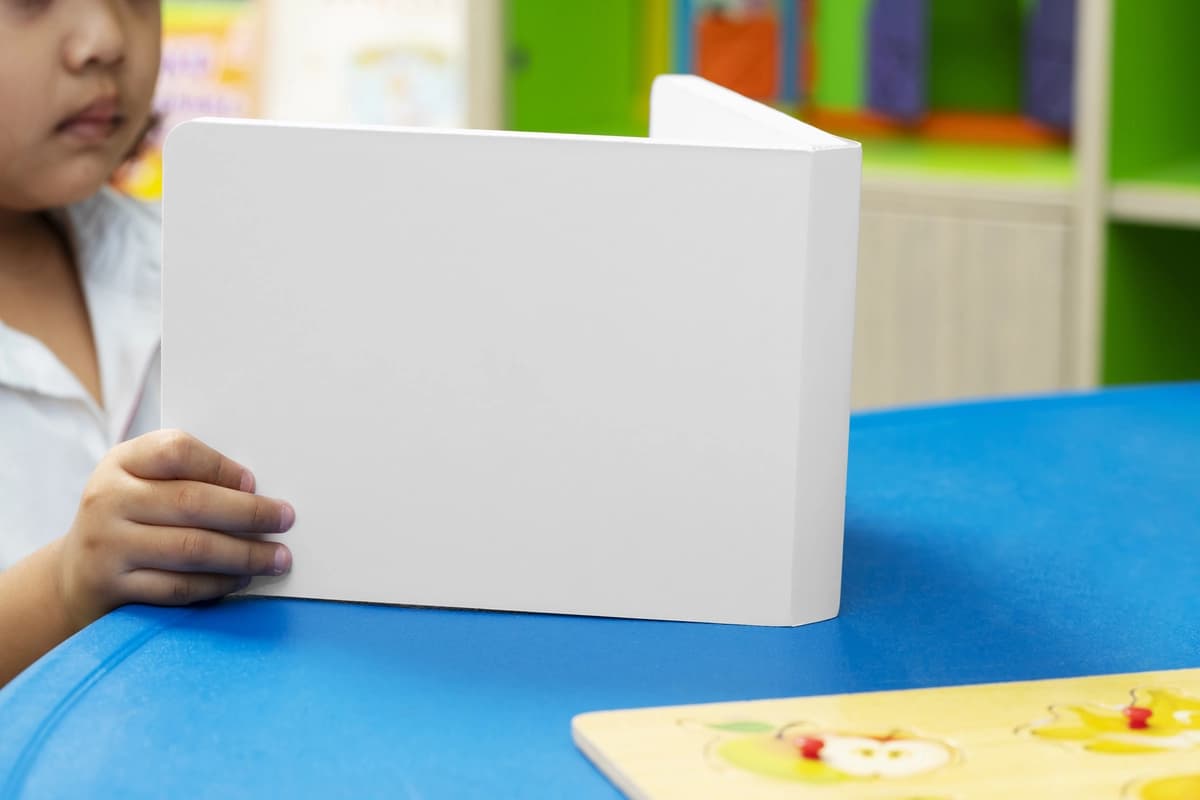 Yuqori ko'rinishdagi karton bolalar kitobi maketi | Top view cardboard baby book mockup