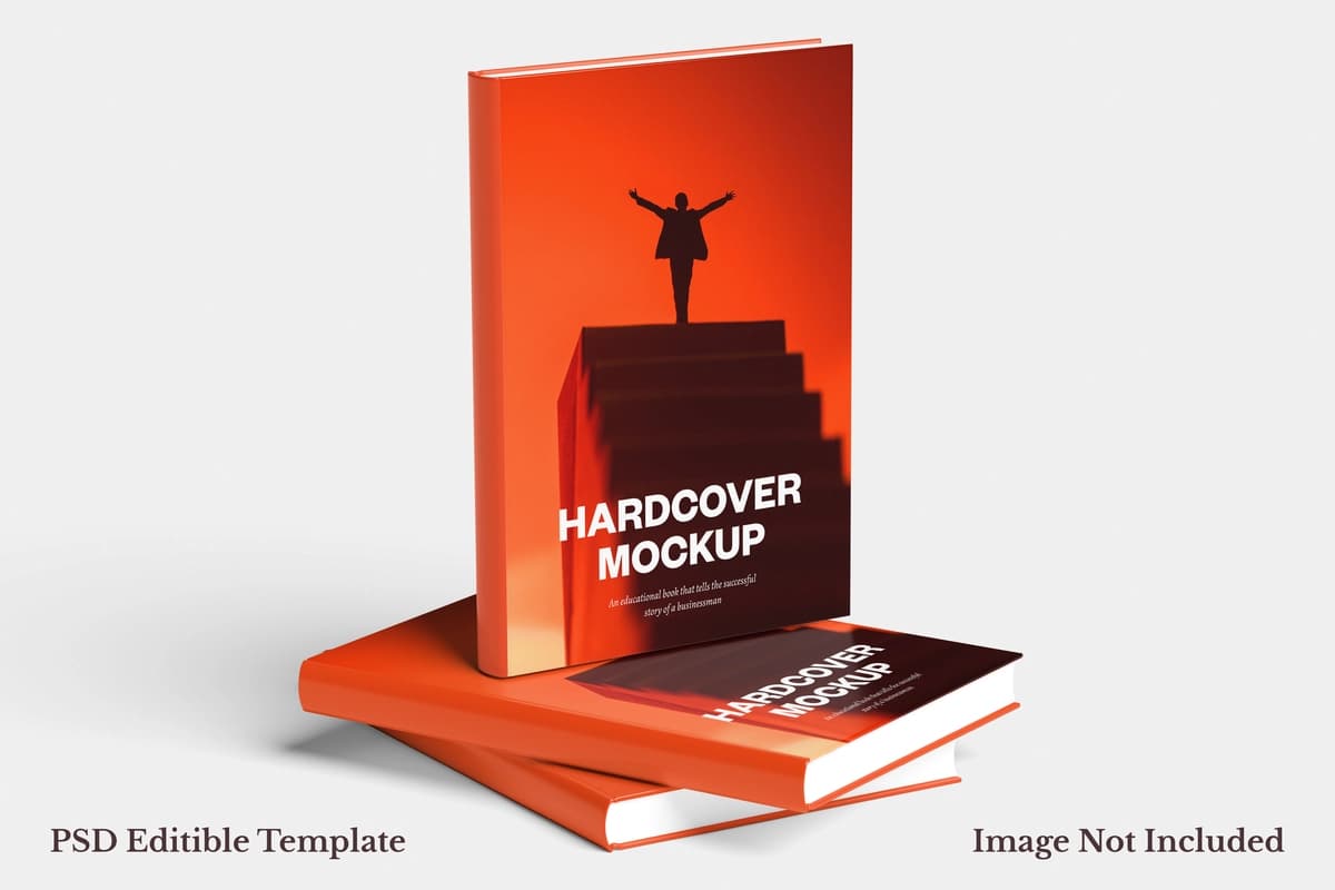 Motivatsion muvaffaqiyat mavzusi bilan qattiq muqovali kitob maketi | Hardcover book mockup with motivational success theme