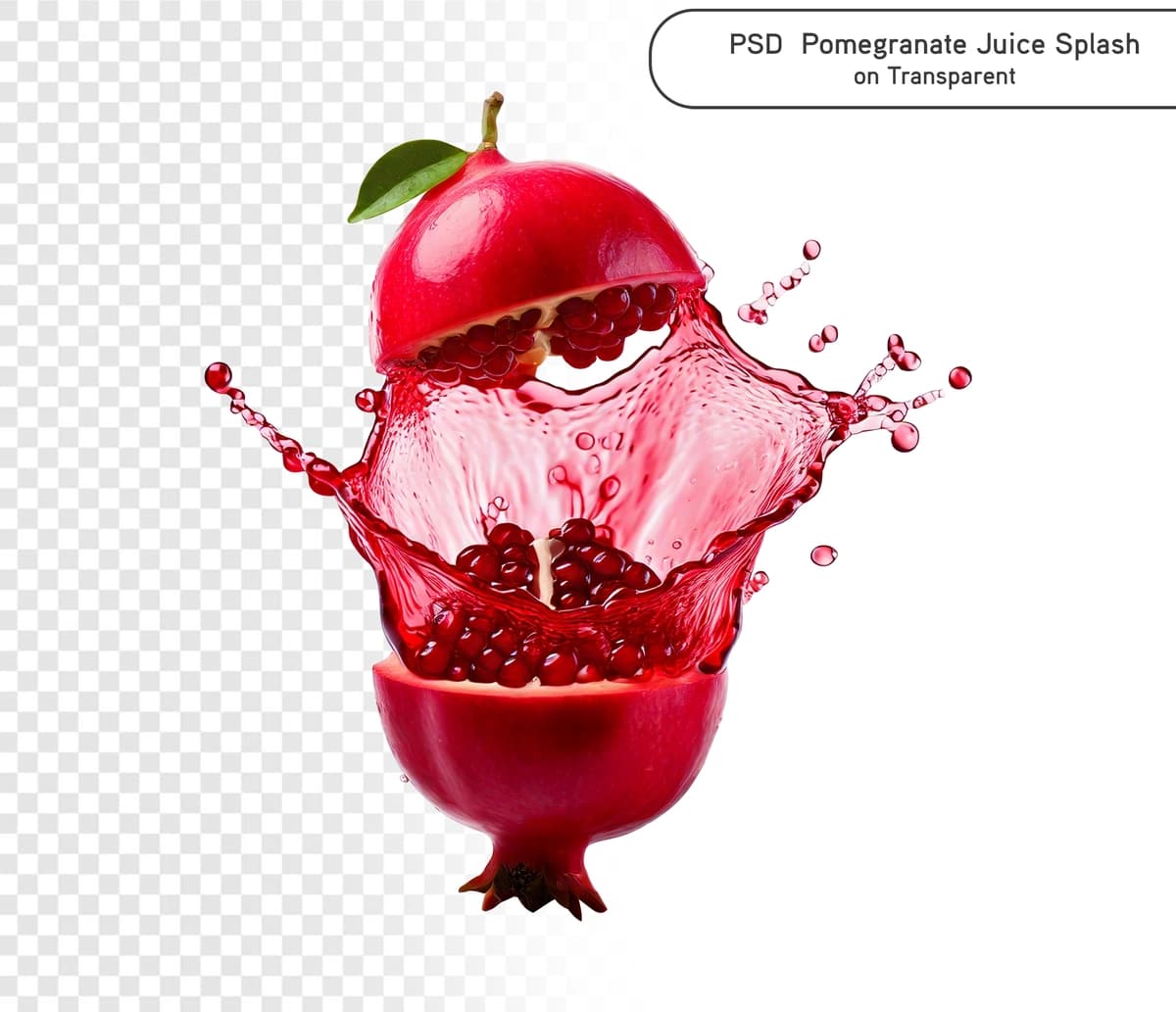 Psd anor mevali sharbati, sharob, pishgan anor bilan 3D splash to'lqini | Psd pomegranate fruit juice wine 3d splash wave with ripe pomegranate
