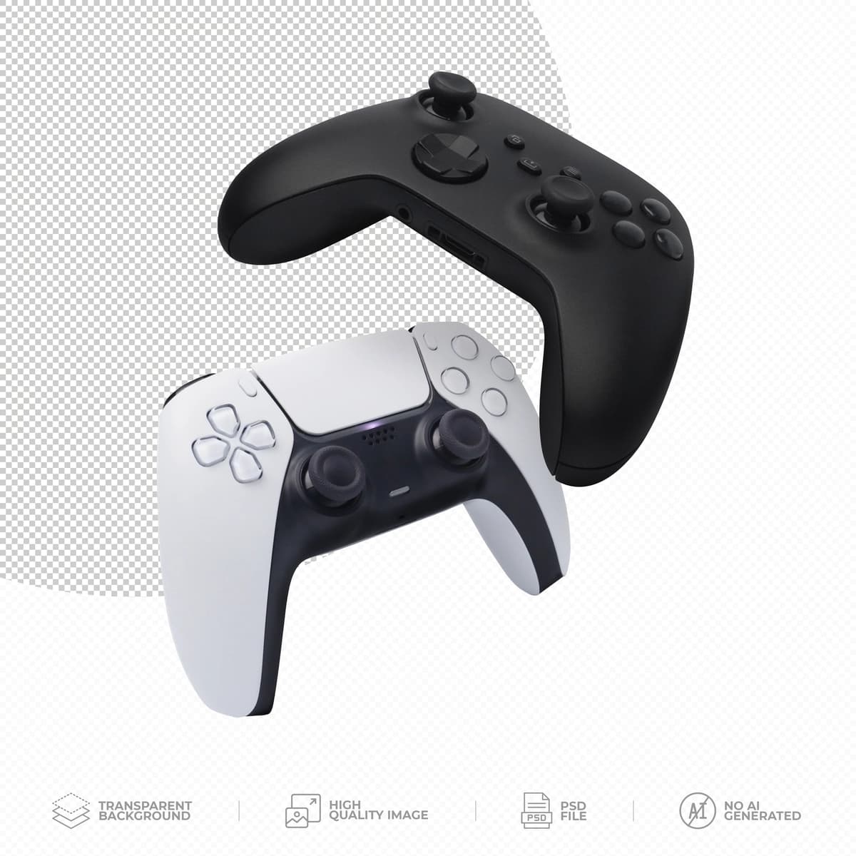 Oq qora ikkita joystik geympad shaffof fon | White black two joystick gamepad transparent background