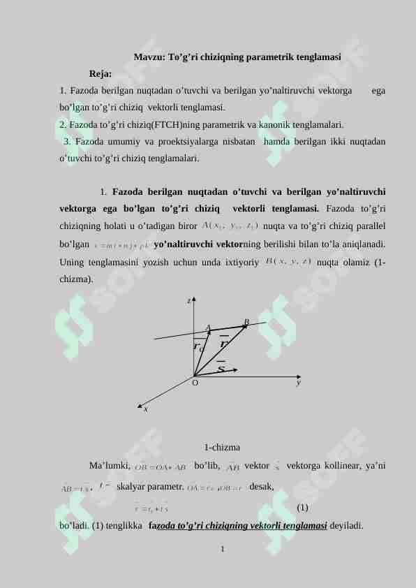To’g’ri chiziqning parametrik tenglamasi