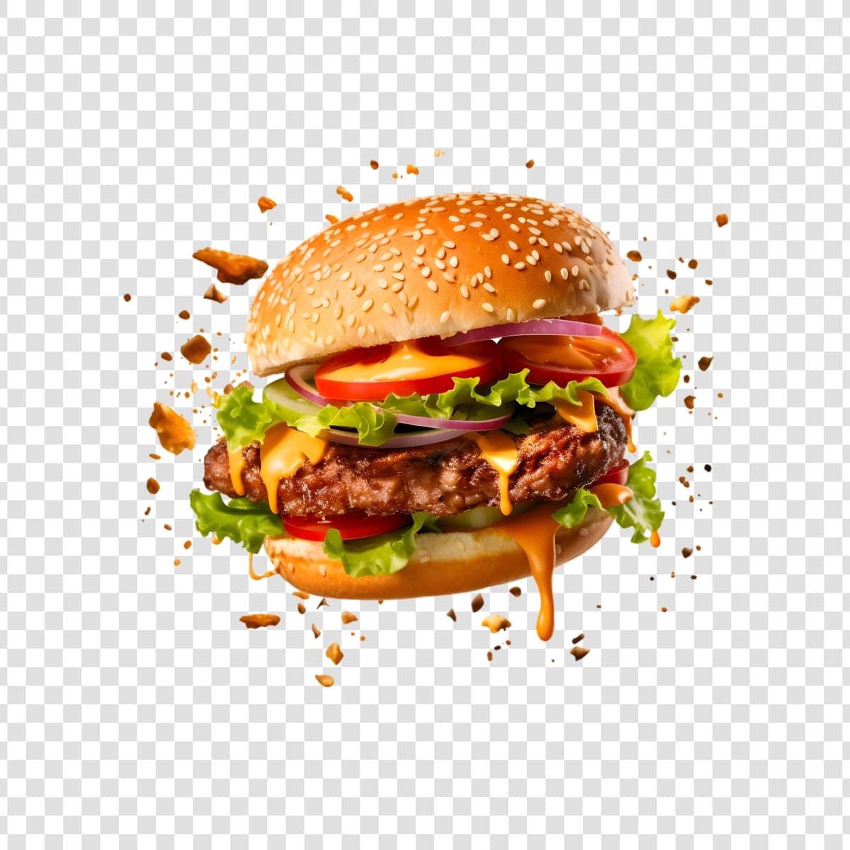 Mol go'shti pishloqli, pomidor sousli yangi va mazali uchuvchi burger | Fresh delicious flying burger with beef cheese tomato sauce lettuce