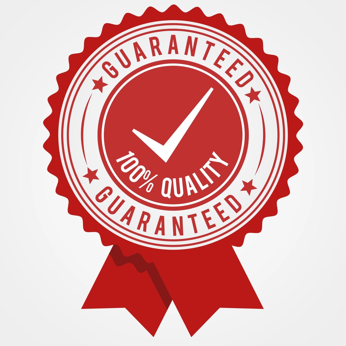 100 foiz sifat kafolati belgisi bilan qizil rangli lenta | 100 percent quality guarantee ribbon red shade with tick mark