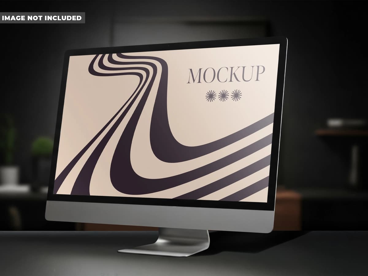 Retro to'lqin dizayni bilan nafis kompyuter monitori maketi | Elegant computer monitor mockup with retro wave design