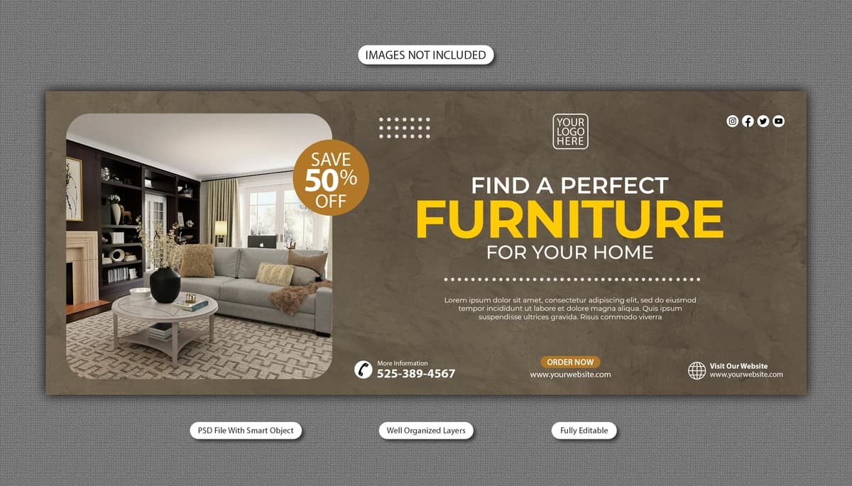 Zamonaviy mebel sotish ijtimoiy media banner instagram post shablon | Modern furniture sale social media banner instagram post template