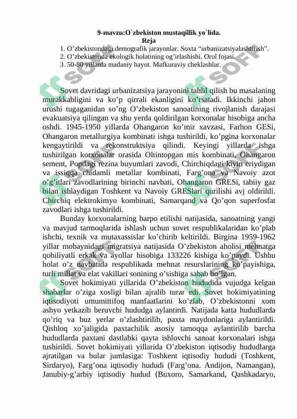 O`zbekiston mustaqillik yo`lida