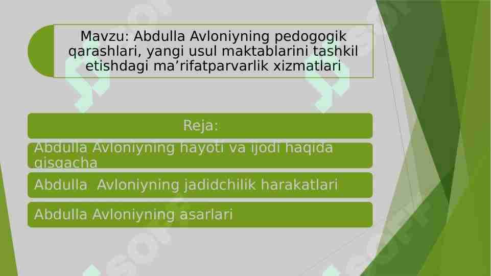 Abdulla Avloniyning pedogogik qarashlari, yangi usul maktablarini tashkil etishdagi ma’rifatparvarlik xizmatlari