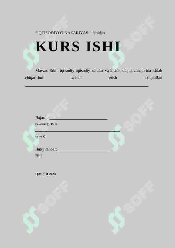Erkin iqtisodiy iqtisodiy zonalar va kichik sanoat zonalarida ishlab chiqarishni tashkil etish istiqbollari