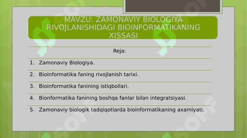ZAMONAVIY BIOLOGIYA RIVOJLANISHIDAGI BIOINFORMATIKANING XISSASI