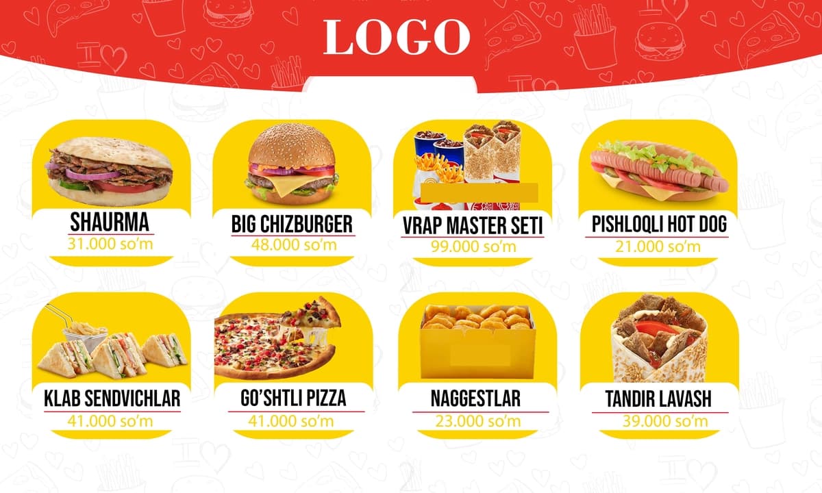 Fast food uchun menu design