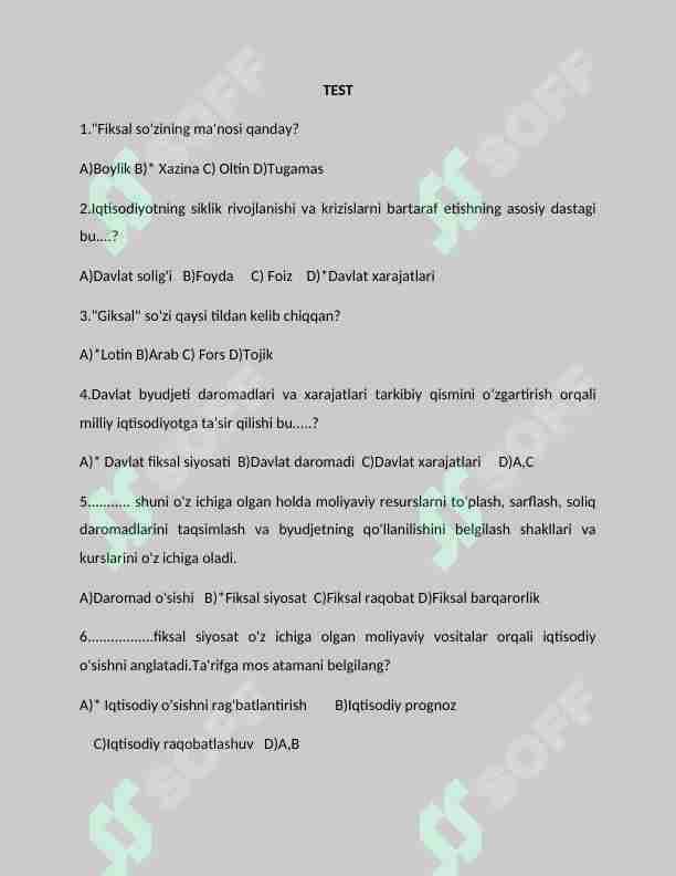 Iqtisodiyot | Test