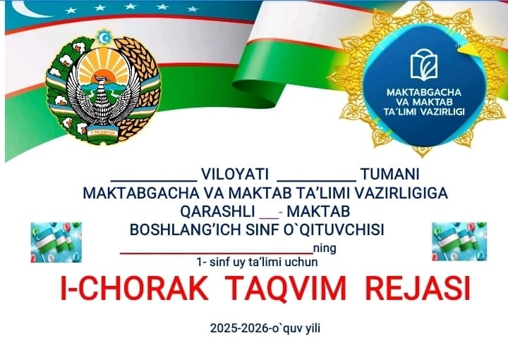 1 - sinf uy ta'limi taqavim rejasi