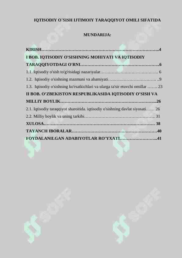 IQTISODIY O`SISH IJTIMOIY TARAQQIYOT OMILI SIFATIDA
