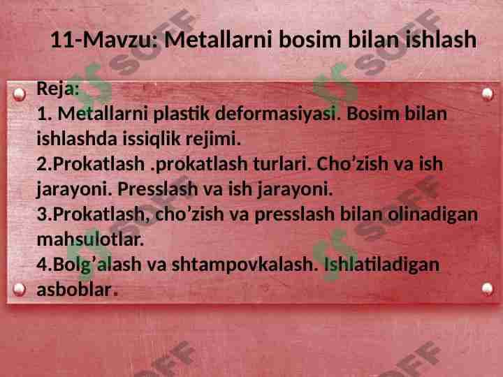 Metallarni bosim bilan ishlash