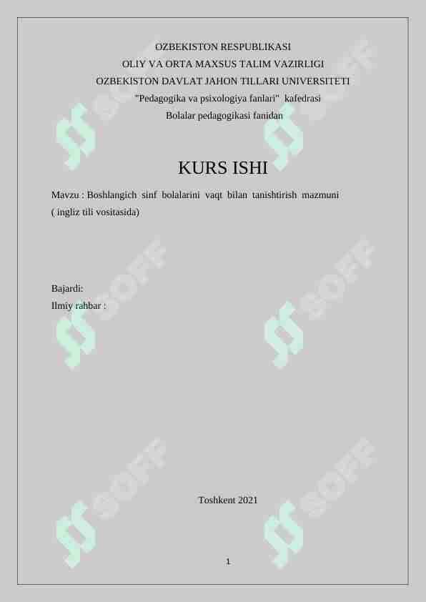 Boshlangich  sinf  bolalarini  vaqt  bilan  tanishtirish  mazmuni  ( ingliz tili vositasida)