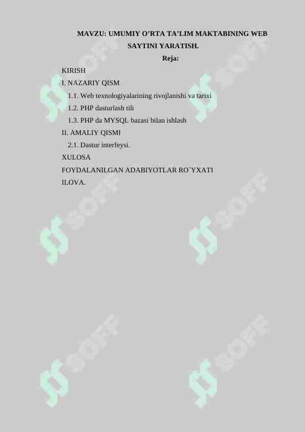 UMUMIY O’RTA TA’LIM MAKTABINING WEB SAYTINI YARATISH