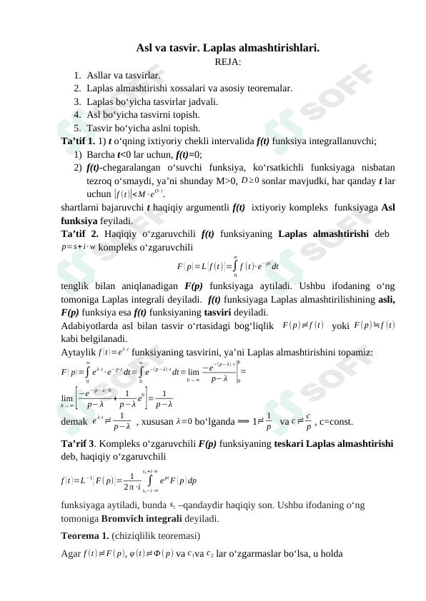 Laplas almashtirishlari