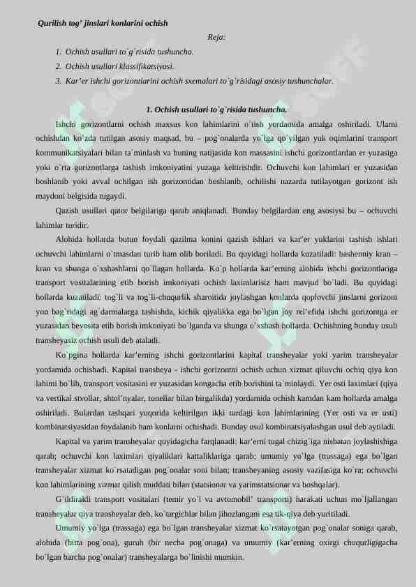 Qurilish tog' jinslari konlarini ochish