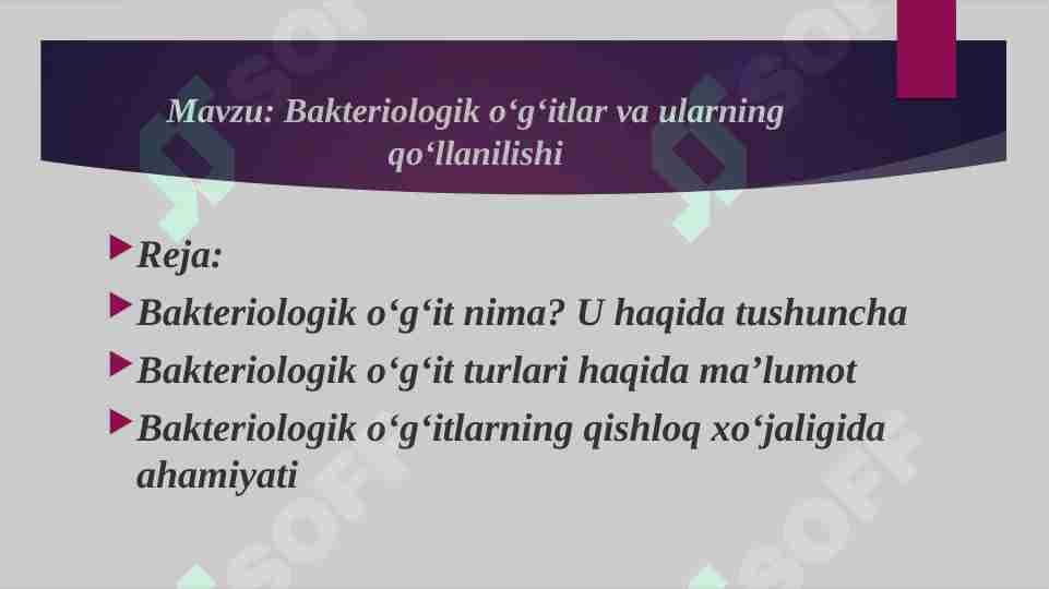 Bakteriologik oʻgʻitlar va ularning qoʻllanilishi