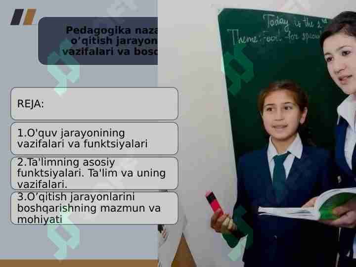 Pedagogika nazariyasi o’qitish jarayonlarini vazifalari va bosqichlari