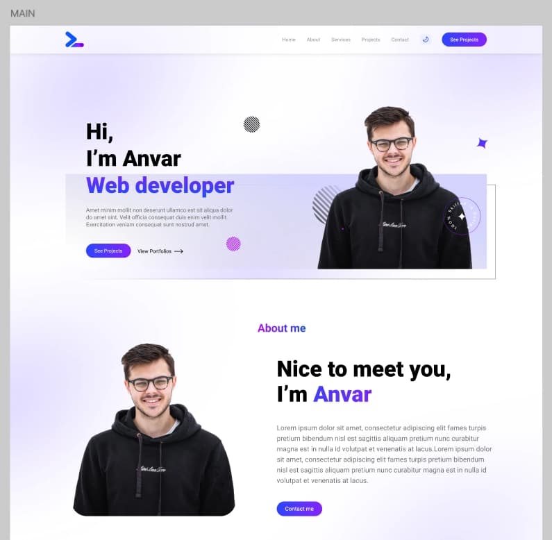 Dasturchi  uchun Portfolio sayt UI dizayni