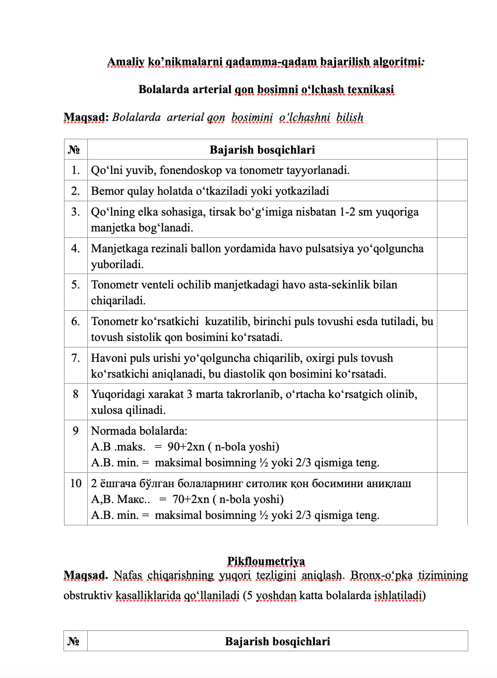 Bolalarda arterial qon bosimni o‘lchash texnikasi