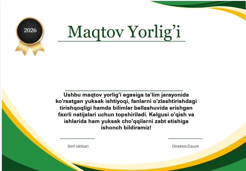 Tayyor maqtov yorlig'i