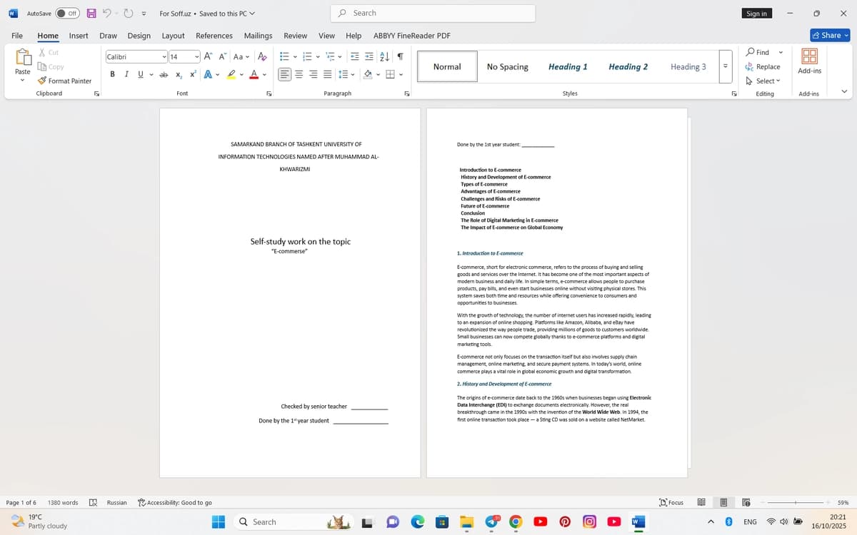 Ingliz tilidan E-commerse mavzusidagi self study work