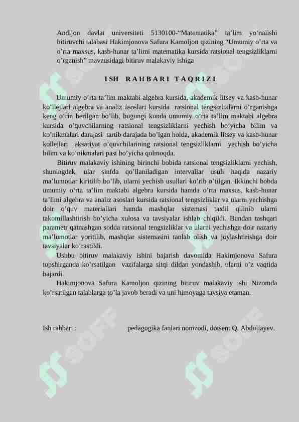 Kurs ishiga taqriz