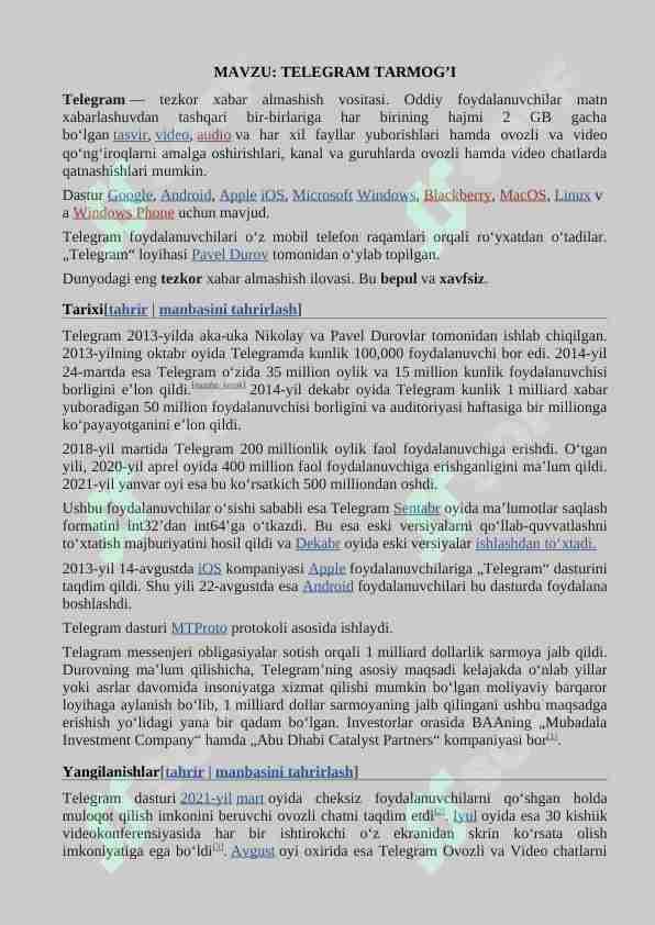TELEGRAM TARMOG’I